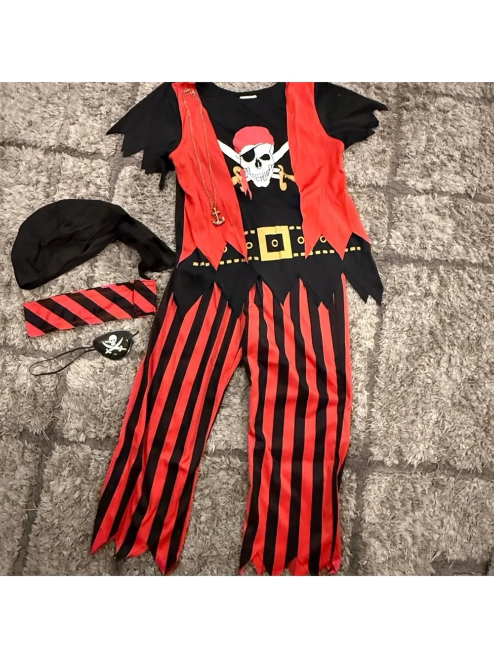 Kids Red and Black Pirate Costume with Accessories